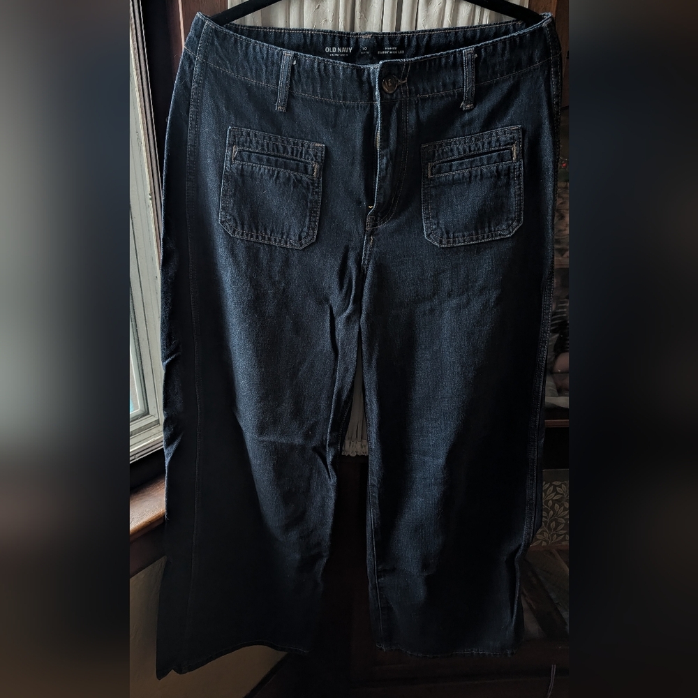 Old Navy Black Wide-Leg Jeans with Front Patch Pockets